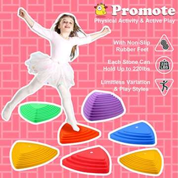 Gentle Monster Stepping Stones for Kids, Set of 6 Pcs for Balance with Non-Slip Bottom - Exercise Co...