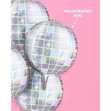 xo, Fetti Iridescent Disco Ball Foil Balloons - 4 pk, 22" | Last Disco Bachelorette Decorations, Gro...