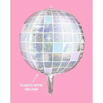 xo, Fetti Iridescent Disco Ball Foil Balloons - 4 pk, 22" | Last Disco Bachelorette Decorations, Groovy Birthday Party Supplies, 70s Baby Shower, NYE, Space Cowboy