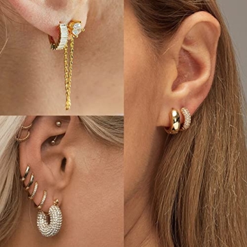 Gold Small Hoop Earrings for Women Lightweight 14K Huggie Set