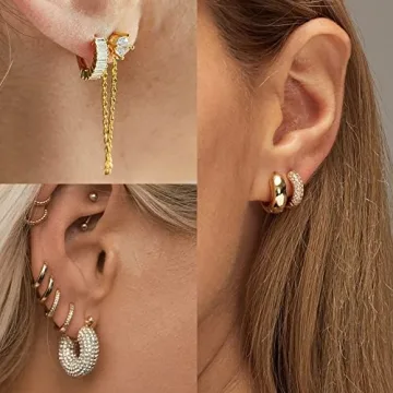 Gold Small Hoop Earrings for Women Lightweight 14K Huggie Set