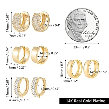 Gold Small Hoop Earrings for Women Lightweight 14K Huggie Set