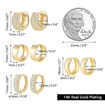 Gold Small Hoop Earrings for Women Lightweight 14K Huggie Set