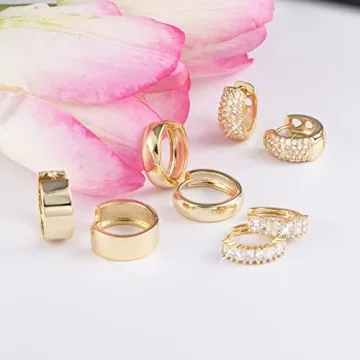 Gold Small Hoop Earrings for Women Lightweight 14K Huggie Set