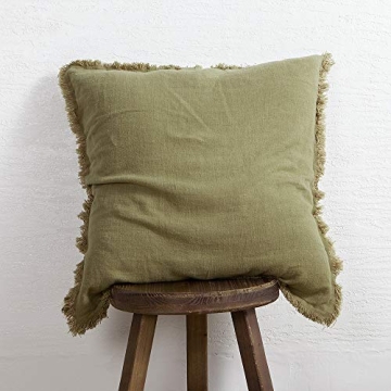 ATLINIA Fringed Cushion Cover - Olive Soft Linen 20x20