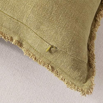 ATLINIA Fringed Cushion Cover - Olive Soft Linen 20x20
