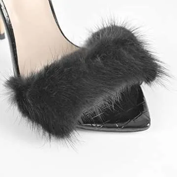 Richealnana Open Pointed Toe High Heel Mules Sexy Sandals for Women Dress Heels Ladies Stiletto Heel Summer Shoes Fashion Fur Black Size 8