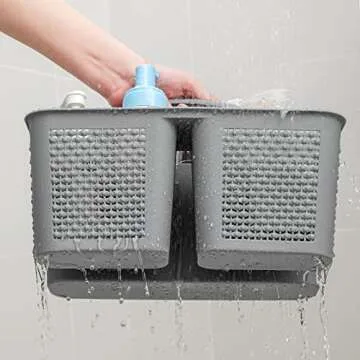 UUJOLY Plastic Portable Shower Caddy Basket Bucket, Cleaning Shower Basket with Handle Compartments Storage Basket Organizer for Bathroom Kitchen College Dorm Sink, Grey