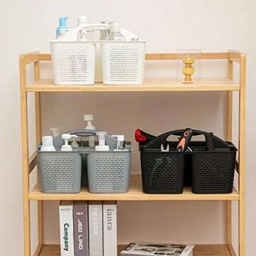 UUJOLY Plastic Portable Shower Caddy Basket Bucket, Cleaning Shower Basket with Handle Compartments Storage Basket Organizer for Bathroom Kitchen College Dorm Sink, Grey