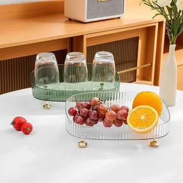 Anyoifax Makeup Organizer for Vanity, Skincare Organizers and Storage Bathroom Organizer Countertop and Dresser Perfume Organizer Tray for Cosmetics, Lotion, Lipsticks, Green