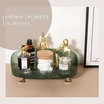 Anyoifax Makeup Organizer for Vanity, Skincare Organizers and Storage Bathroom Organizer Countertop and Dresser Perfume Organizer Tray for Cosmetics, Lotion, Lipsticks, Green