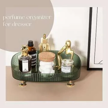 Anyoifax Makeup Organizer for Vanity, Skincare Organizers and Storage Bathroom Organizer Countertop and Dresser Perfume Organizer Tray for Cosmetics, Lotion, Lipsticks, Green