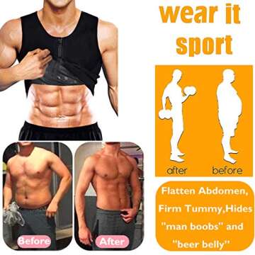 HOMETA Sweat Vest for Men Waist Trainer Sauna Vest Body Shaper Polymer Zipper Weight Loss Sauna Tank Top Workout Shirt