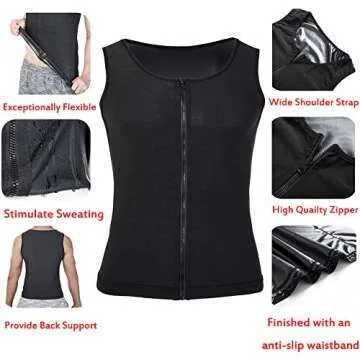 HOMETA Sweat Vest for Men Waist Trainer Sauna Vest Body Shaper Polymer Zipper Weight Loss Sauna Tank Top Workout Shirt