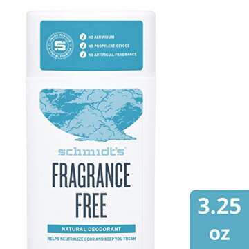 Schmidt's Aluminum Free Natural Deodorant for Women and Men, Fragrance Free 24 Hour Odor Protection, Certified Cruelty Free, Vegan Deodorant, 3.25 oz