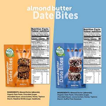Heaven & Earth Gluten Free Chocolate Covered Almond Butter Date Bite Truffles, 5.25oz (2 Pack Variety), All Natural, Individually Wrapped Date Snacks, Kosher for Passover