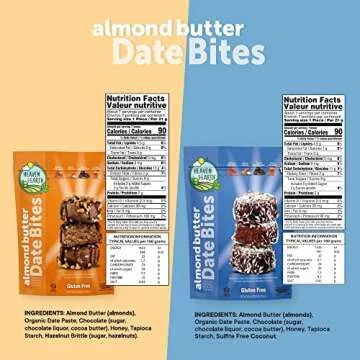 Heaven & Earth Gluten Free Chocolate Covered Almond Butter Date Bite Truffles, 5.25oz (2 Pack Variety), All Natural, Individually Wrapped Date Snacks, Kosher for Passover