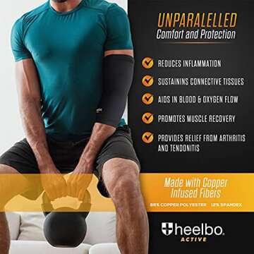 Heelbo Elbow Sleeve and Elbow Compression Sleeve with Copper Infused Fibers and Breathable Fabric fo...