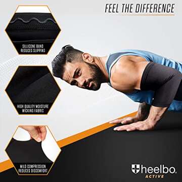 Heelbo Elbow Sleeve and Elbow Compression Sleeve with Copper Infused Fibers and Breathable Fabric for Tendonitis, Golfers Weight Lifting, Tennis Elbow or Arthritis for Men and Women, Black, Medium