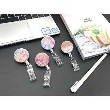 Elegant Retractable ID Badge Holder for Office Workers and Nurses (Marble 4-1)