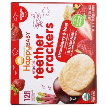 HAPPY BABY Organic Strawberry & Beet Teether Crackers 12 Count, 1.7 OZ