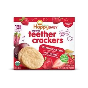 HAPPY BABY Organic Strawberry & Beet Teether Crackers 12 Count, 1.7 OZ