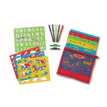 Melissa & Doug Created by Me! Stencil Art Coloring Activity Kit in Storage Pouch - 170+ Designs, 6 Markers, 2 Crayons, Paper - FSC-Certified Materials