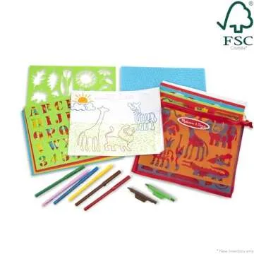 Melissa & Doug Created by Me! Stencil Art Coloring Activity Kit in Storage Pouch - 170+ Designs, 6 Markers, 2 Crayons, Paper - FSC-Certified Materials
