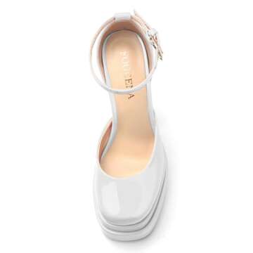FOGEENA White Platform Chunky Heels for Women Block High Heels Patent Closed Round Toe Ankle Strap 5.9 Inch Pumps Fashion Dating Prom Party Dress Shoes Size 9