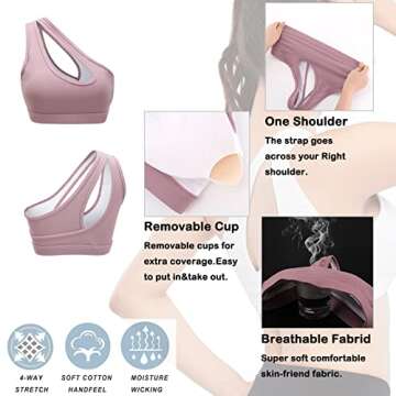 MATHACINO One Shoulder Sports Bra for Women Sexy Cute Workout Yoga Bra Medium Support