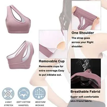MATHACINO One Shoulder Sports Bra for Women Sexy Cute Workout Yoga Bra Medium Support