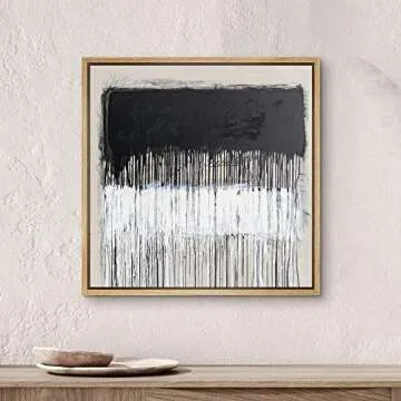 SIGNWIN Framed Canvas Print Wall Art Dripping Black & White Color Blocks Abstract Shapes Illustrations Modern Art Alternative Dark for Living Room, Bedroom, Office - 24"x24" Natural
