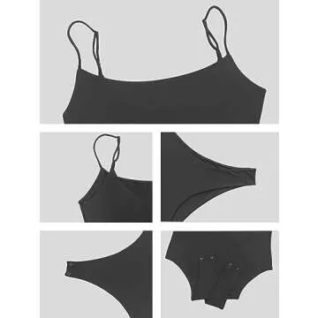 HYZ Women's Summer Two Piece Leotard Sexy Sleeveless Spaghetti Strap Soft Basic Thong Bodysuit Tops Black Drakgrey