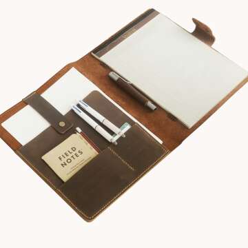 Personalized Leather Portfolio Organizer - 8.5 x 11 Padfolio with Notepad