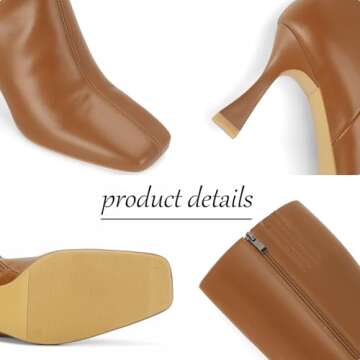 Dsevht Black Leather Knee High Boots for Women Stiletto Kitten Heeled Sexy Tall Boots Square Toe and Side Zipper Design Fashion Dress Boots