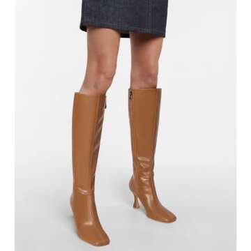 Dsevht Black Leather Knee High Boots for Women Stiletto Kitten Heeled Sexy Tall Boots Square Toe and Side Zipper Design Fashion Dress Boots