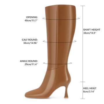 Dsevht Black Leather Knee High Boots for Women Stiletto Kitten Heeled Sexy Tall Boots Square Toe and Side Zipper Design Fashion Dress Boots