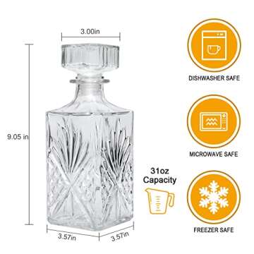 Cadamada Glass Bottle, 31oz Whiskey Decanter Set - Elegant 3 Piece Set for Home Bar