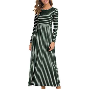 Levaca Women's Long Sleeve Maxi Dress with Pockets - Green