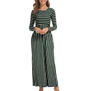 Levaca Women's Long Sleeve Maxi Dress with Pockets - Green