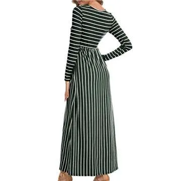 Levaca Women's Long Sleeve Maxi Dress with Pockets - Green