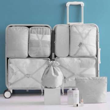 INZSASO Packing Cubes 8-Piece Set for Travel Organization - Gray