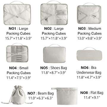 8-Piece Packing Cubes Set for Ultimate Travel Organization