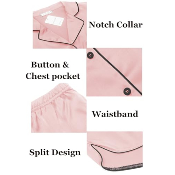 Ekouaer Women's Silk Satin Pajama Set Short Sleeve Loungewear