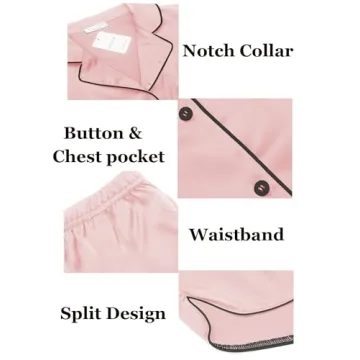 Ekouaer Women's Silk Satin Pajama Set Short Sleeve Loungewear