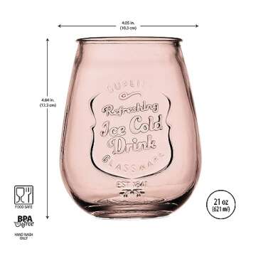 Wine Glasses Set Of 4 Assorted Colored Stemless Glasses 21 OZ. Original Mason Large Wine Cup, Red and White Wine Drinking Water Glasses. Juice, Cocktails, Smoothies, Vintage Bar Glasses