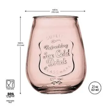 Wine Glasses Set Of 4 Assorted Colored Stemless Glasses 21 OZ. Original Mason Large Wine Cup, Red and White Wine Drinking Water Glasses. Juice, Cocktails, Smoothies, Vintage Bar Glasses