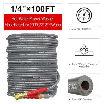 Heliwoo Pressure Washer Hose 100ft 4200PSI with 3/8 Quick Connect, 1/4 Commercial Grade Steel Wire B...