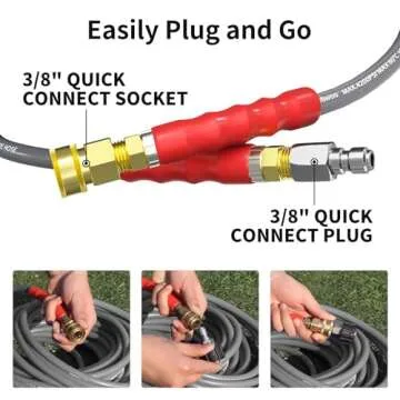 Heliwoo Pressure Washer Hose 100ft 4200PSI with 3/8 Quick Connect, 1/4 Commercial Grade Steel Wire Braided Kink Resistant Power Washer Extension Hose, Flexible Replacement Hose Adapter Set