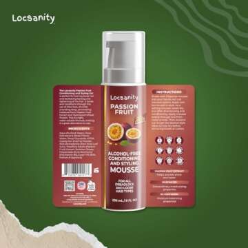 Locsanity Passion Fruit Alcohol-Free Conditioning and Styling Mousse, Rolling, Twisting, Locking Mousse- Dreadlocks, Locs, Sisterlocks, Loose Natural Hair, Braidlocs